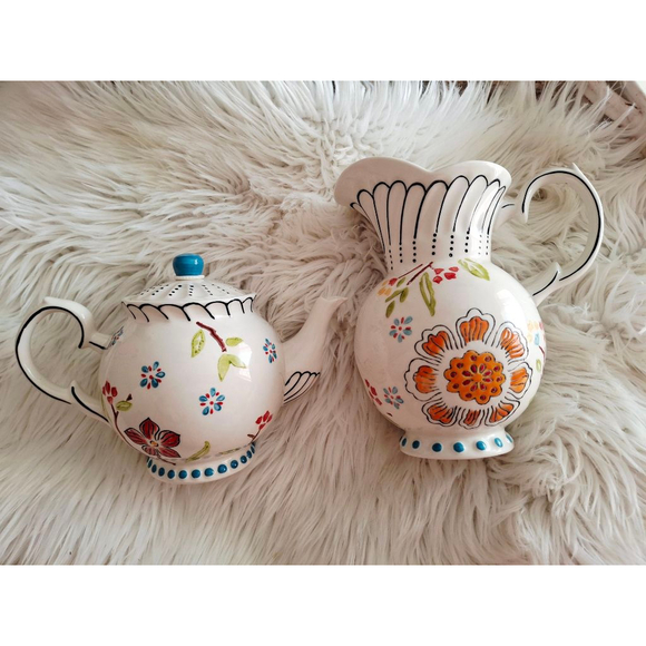 Dutch Wax Other - Anthropologie Dutch Wax coastline imports hand-painted Floral Teapot & Pitcher
